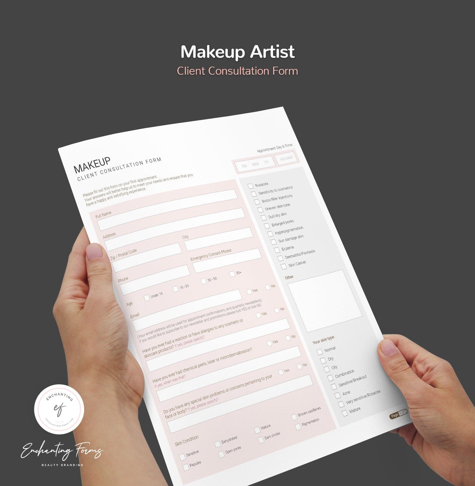 Makeup artist consultation and consent forms bundle - professional fillable PDF for MUAs