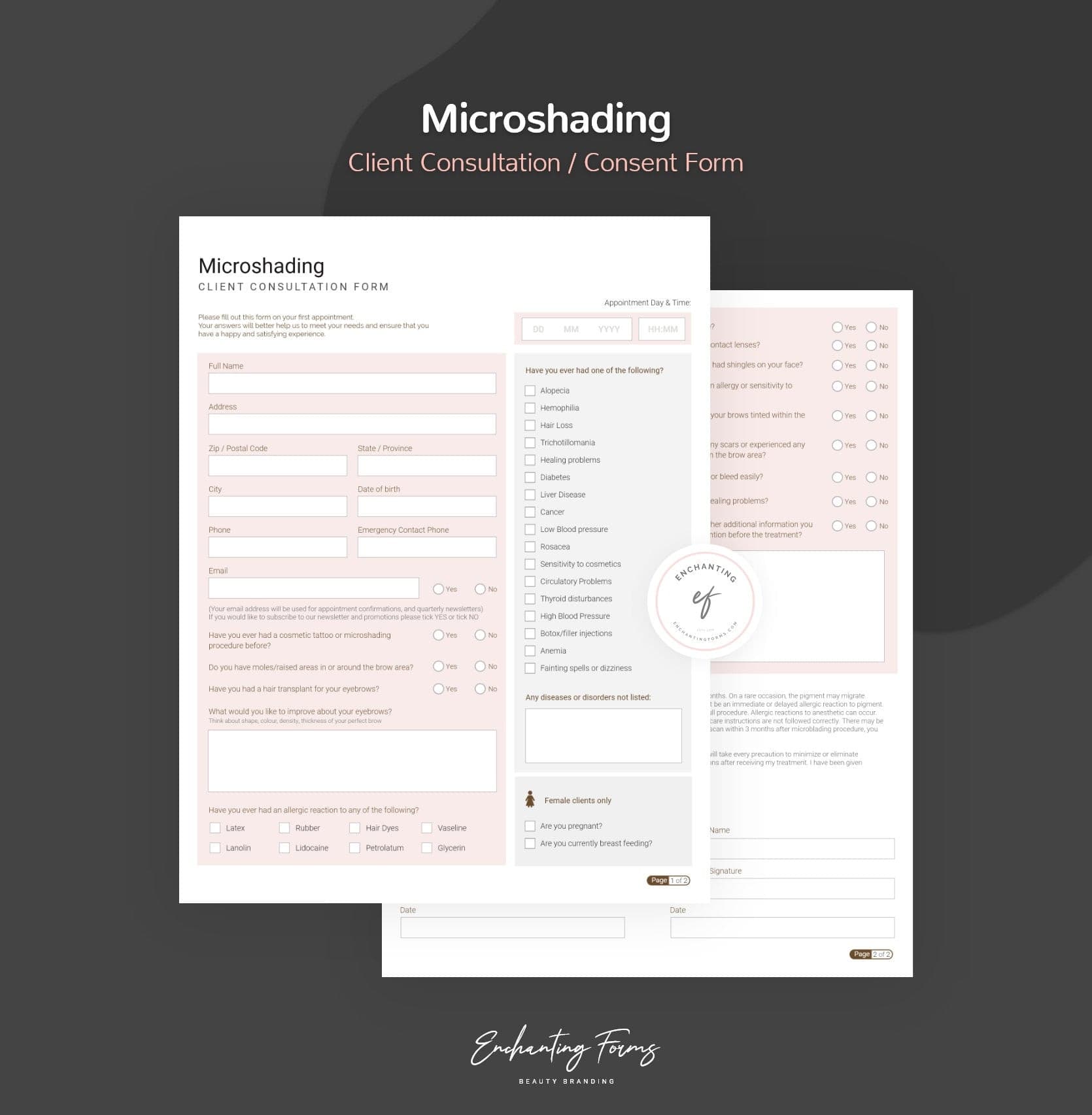 Microshading consultation and consent forms bundle - professional fillable PDF for PMU artists