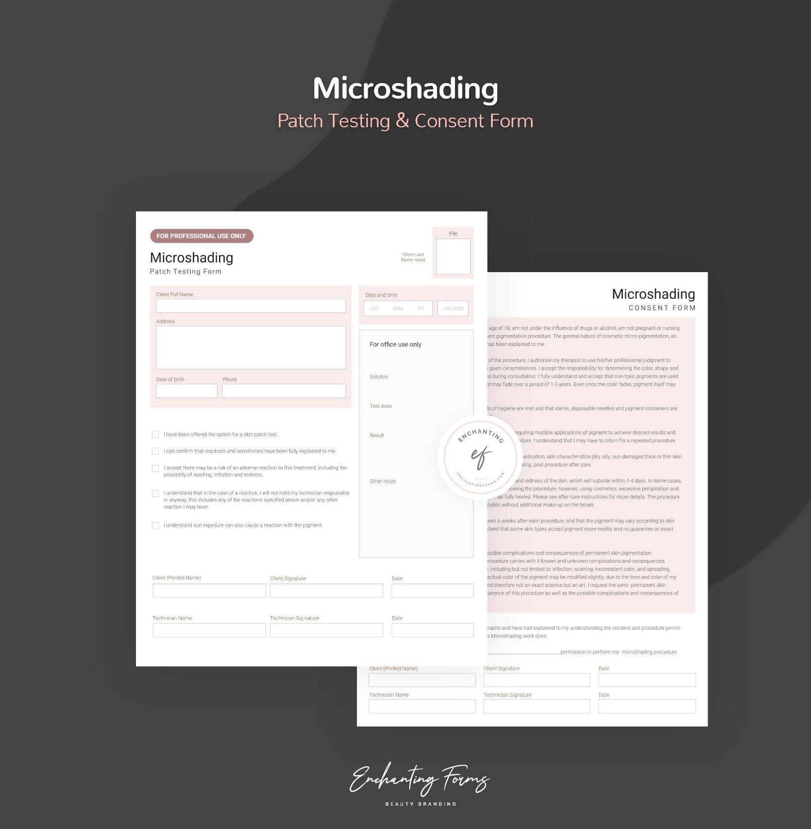 Microshading consultation and consent forms bundle - professional fillable PDF for PMU artists