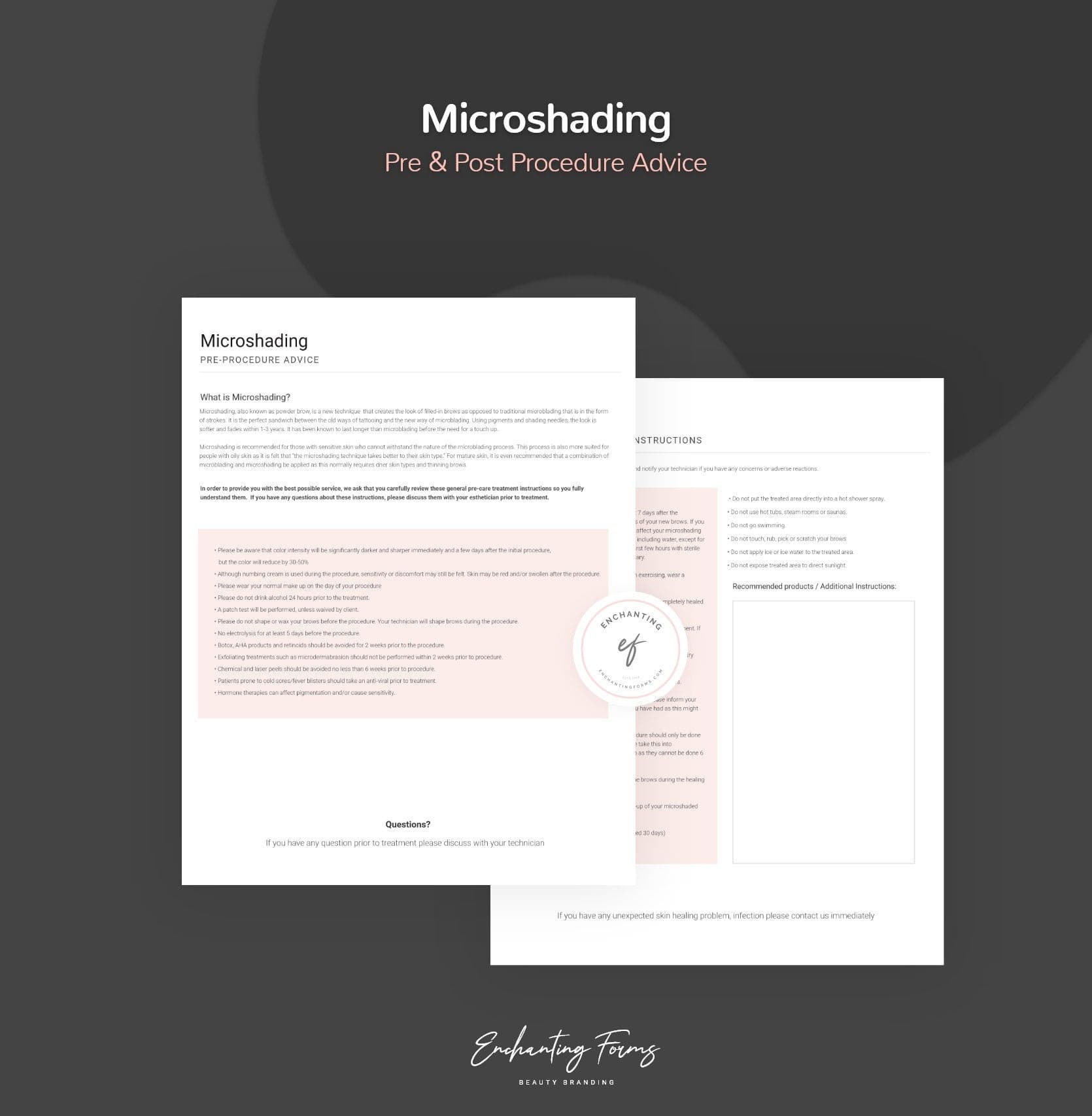 Microshading consultation and consent forms bundle - professional fillable PDF for PMU artists