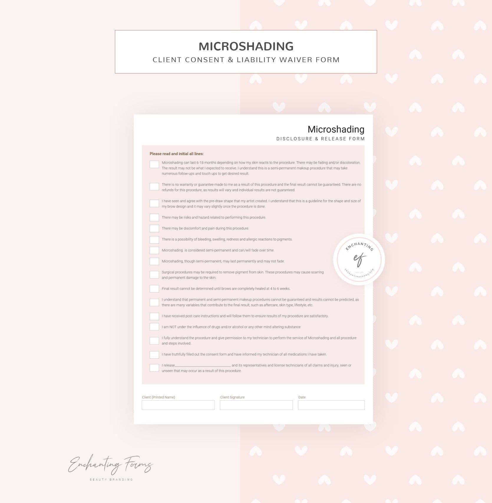 Microshading consultation and consent forms bundle - professional fillable PDF for PMU artists