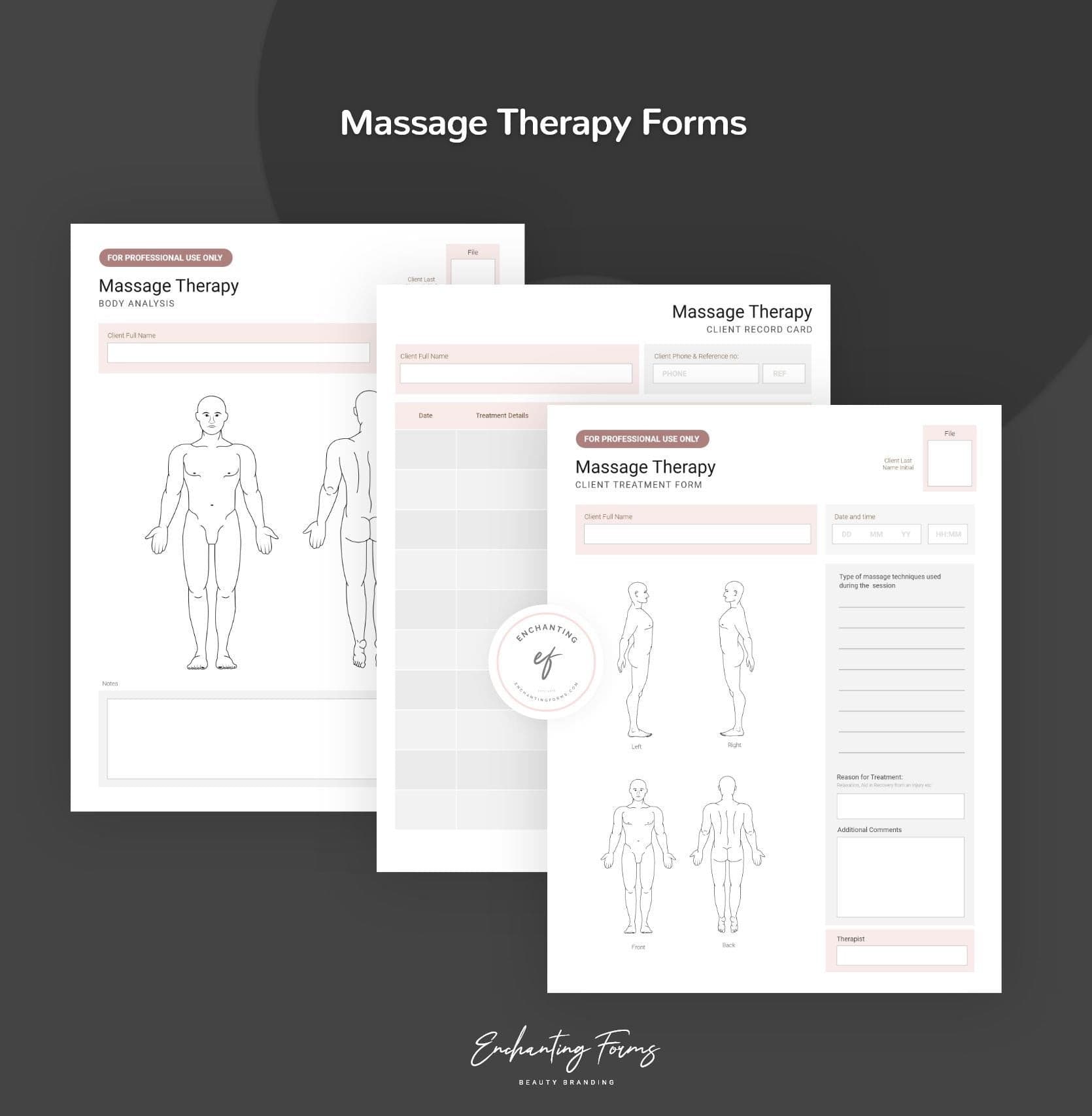 Massage therapy consultation and consent forms bundle - professional fillable PDF for massage therapists