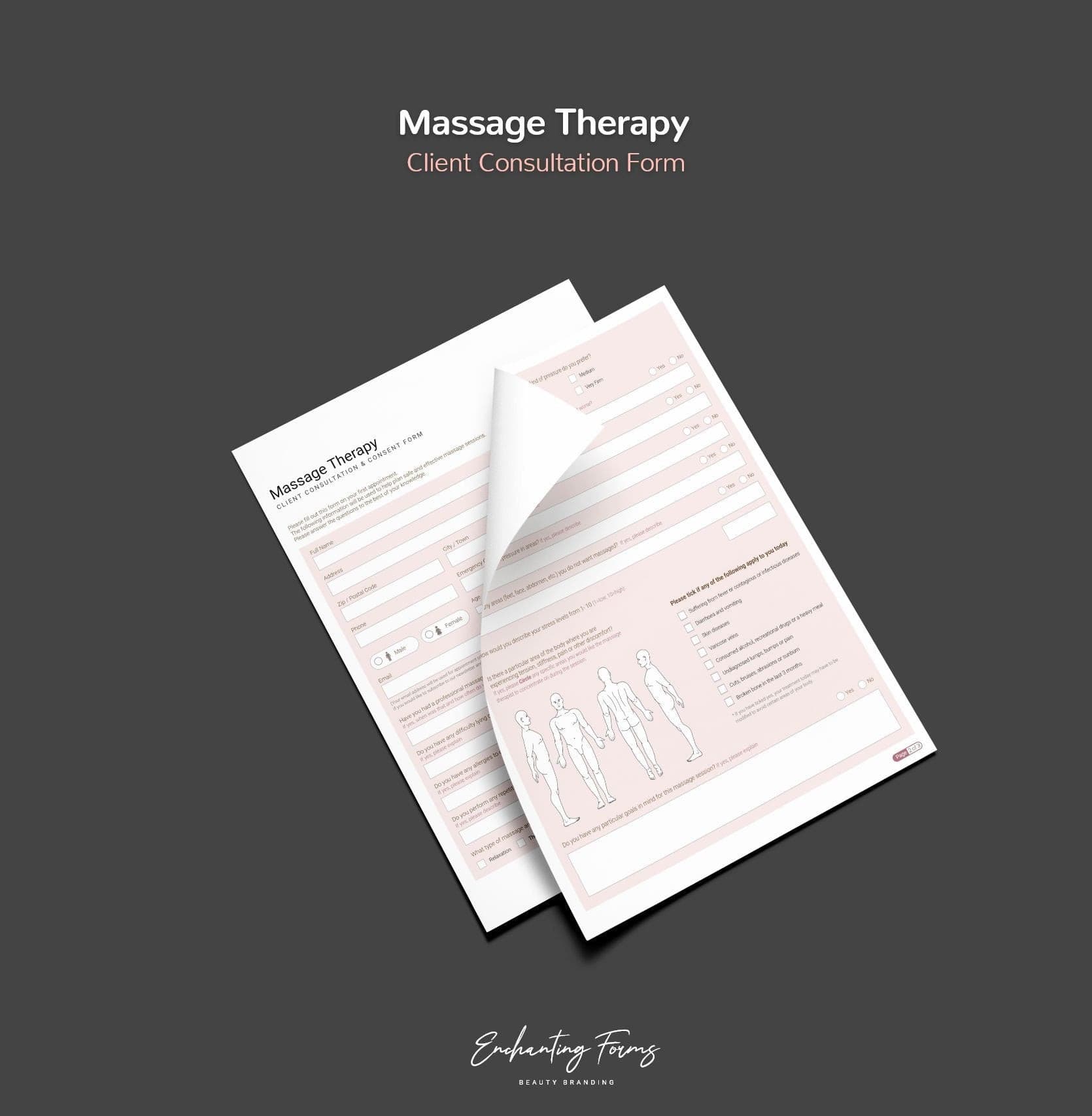 Massage therapy consultation and consent forms bundle - professional fillable PDF for massage therapists