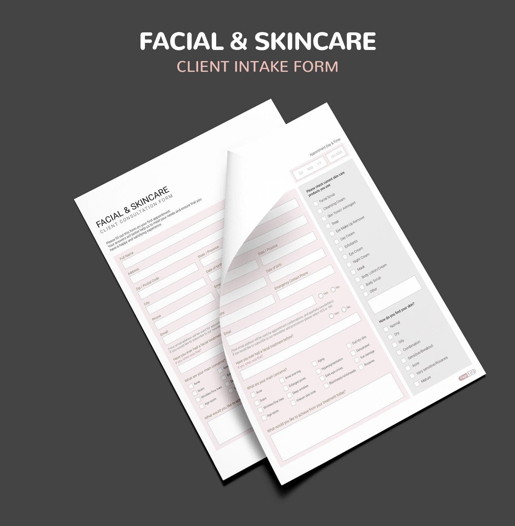 Skincare consultation and consent forms bundle - professional fillable PDF for aestheticians