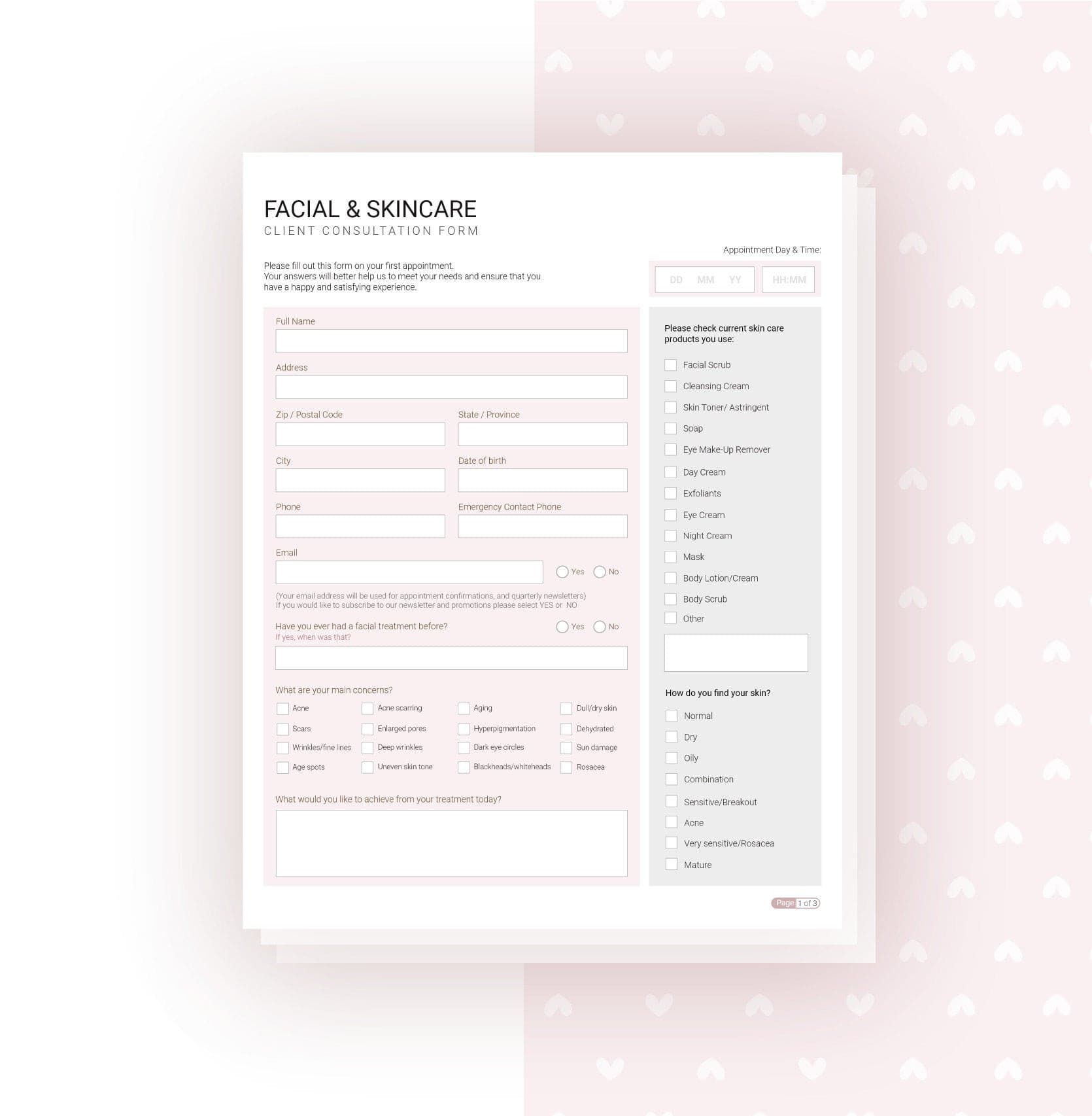 Skincare consultation and consent forms bundle - professional fillable PDF for aestheticians