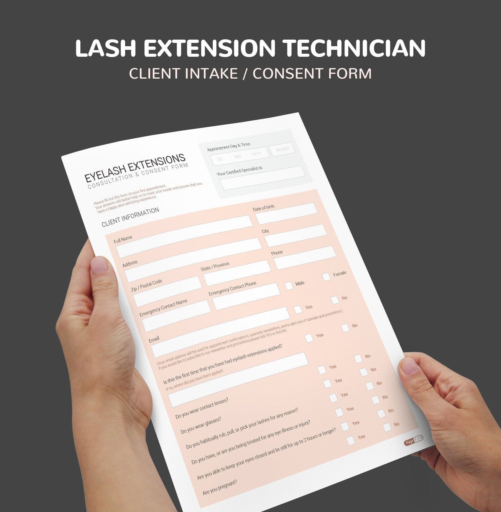 Eyelash extension consultation consent forms bundle rose gold - fillable PDF for lash technicians