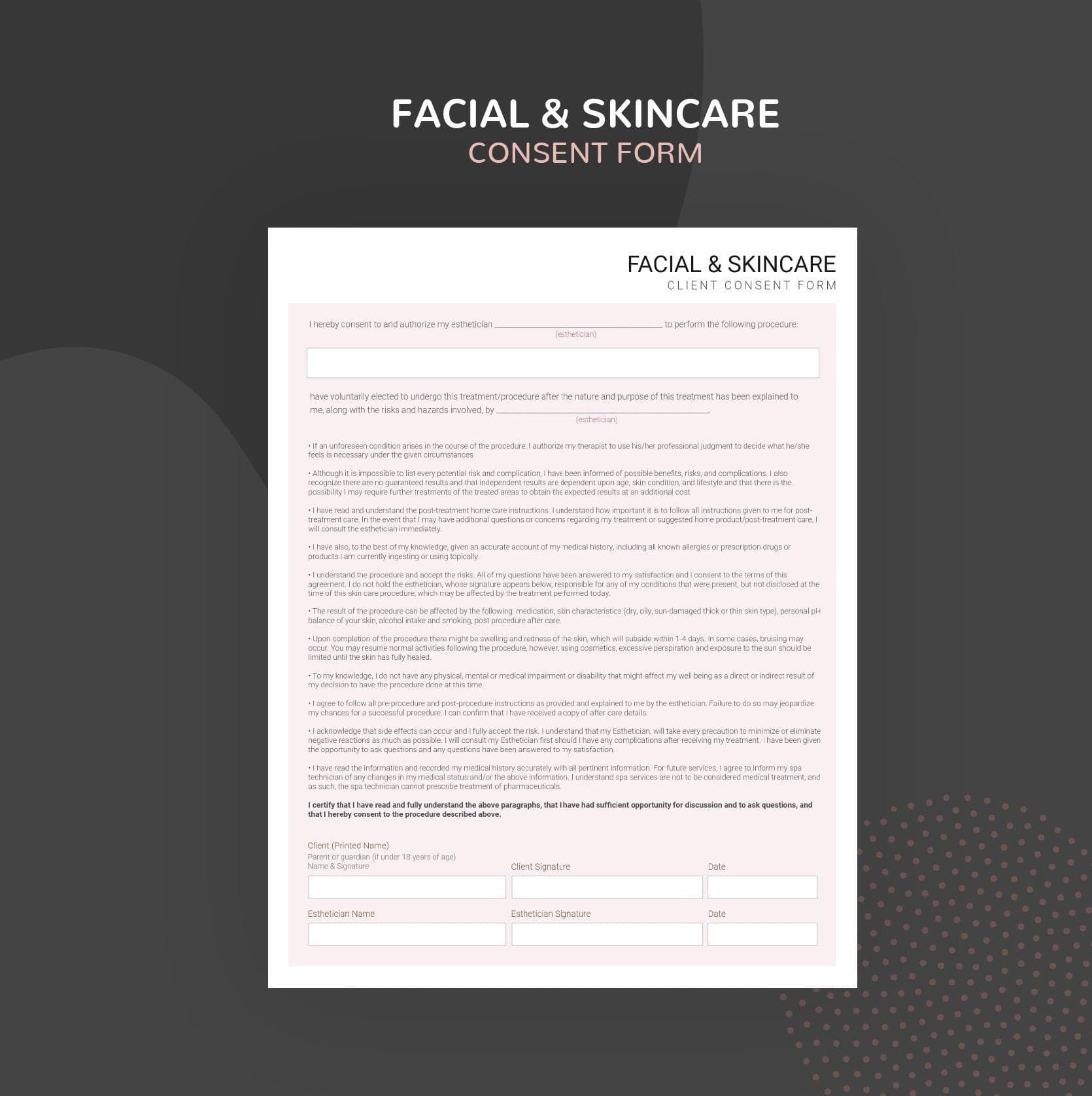 Skincare consultation and consent forms bundle - professional fillable PDF for aestheticians