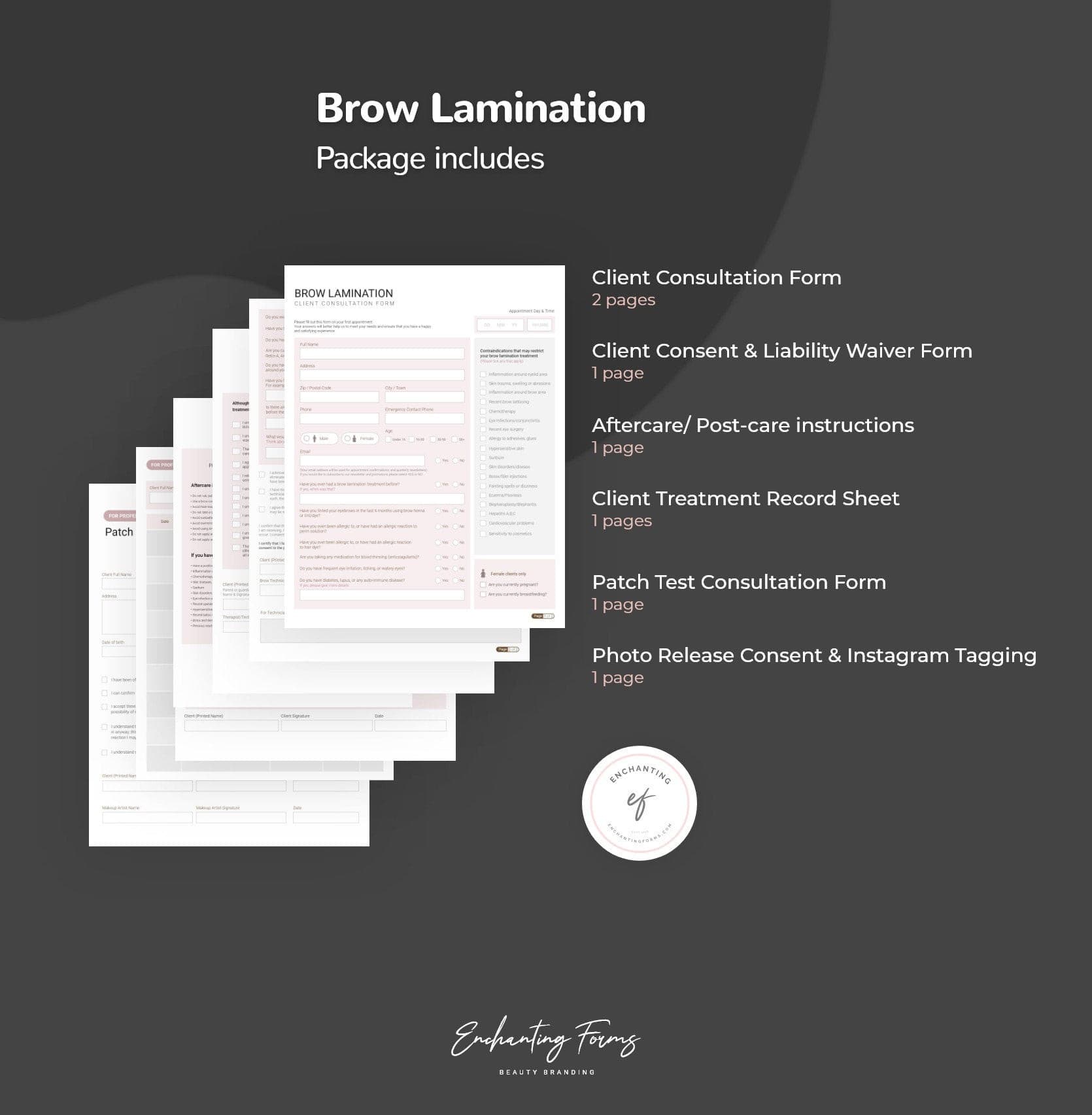 Brow lamination consultation and consent forms bundle - professional fillable PDF for brow artists