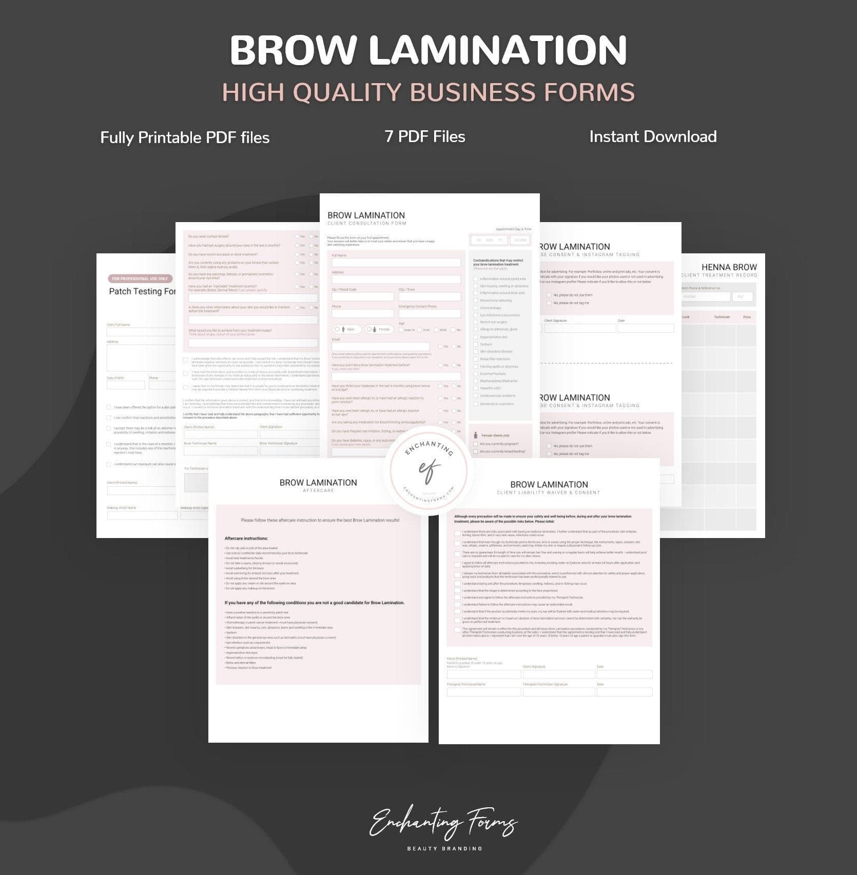 Brow lamination consultation and consent forms bundle - professional fillable PDF for brow artists