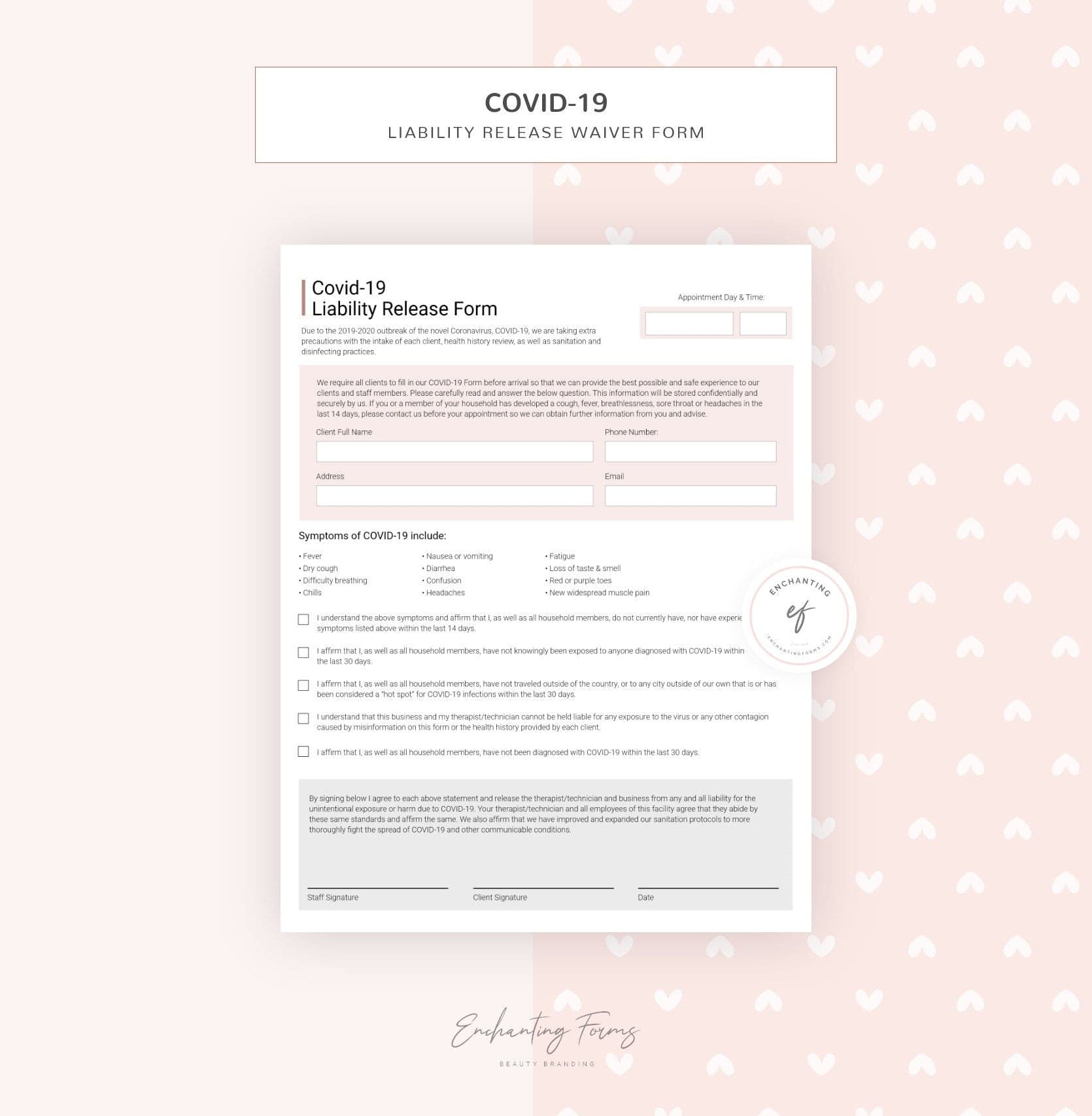 Covid-19 liability release form for beauty professionals - fillable PDF