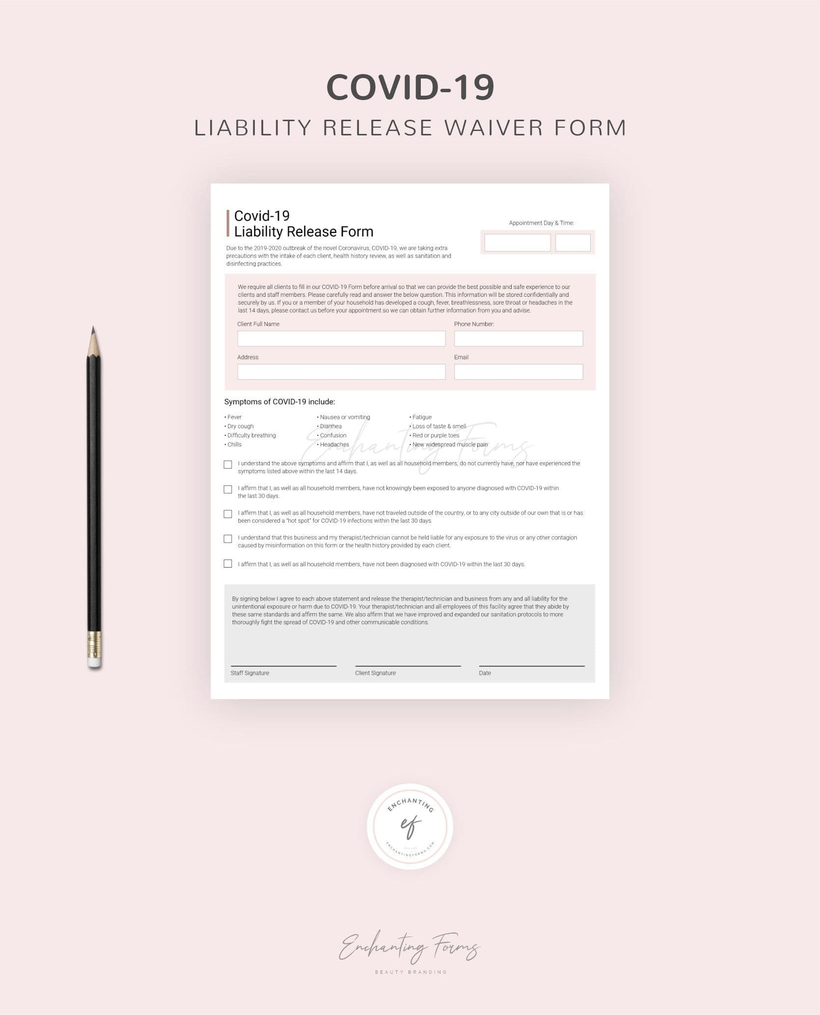 Covid-19 liability release form for beauty professionals - fillable PDF