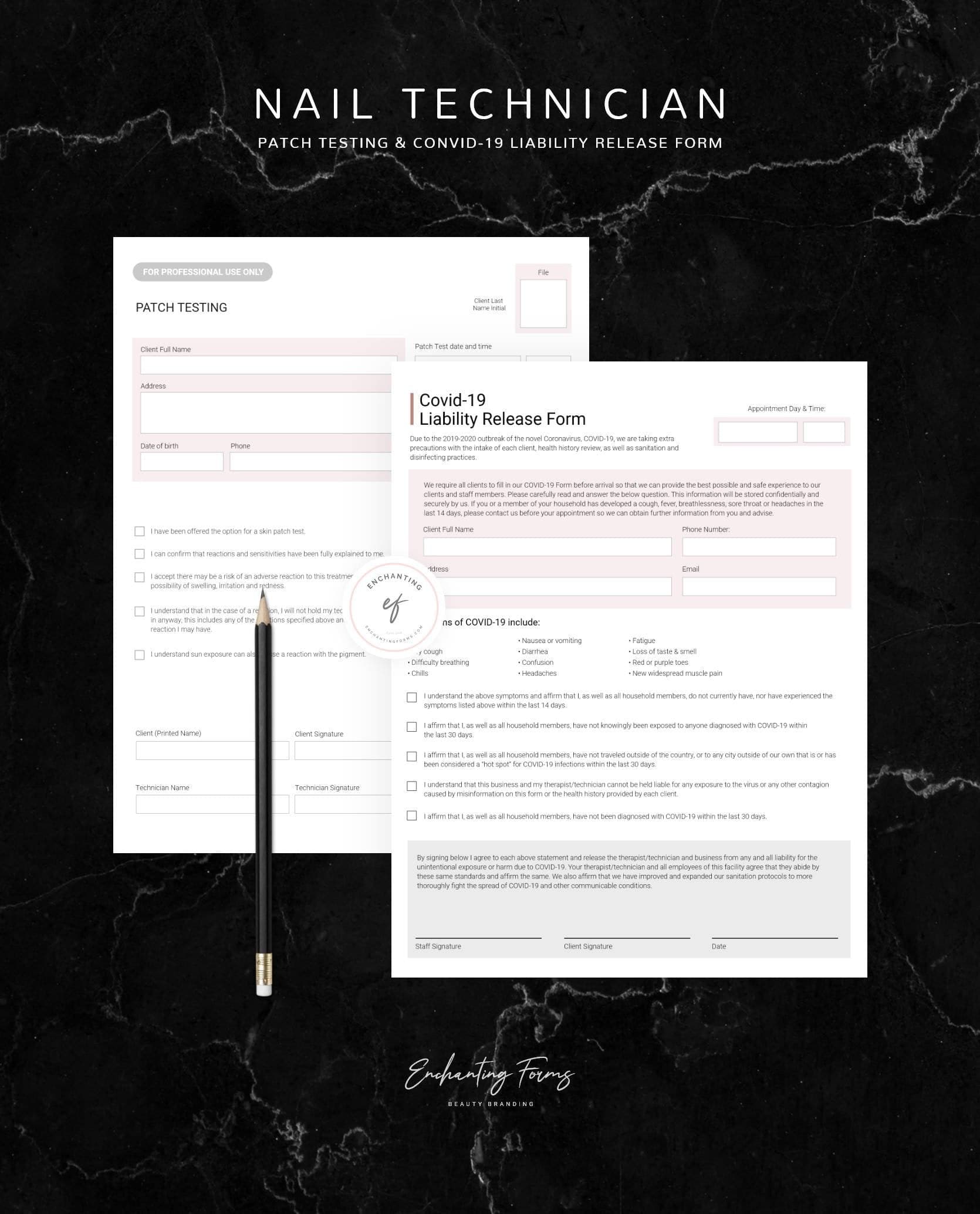 Nail technician consultation and consent forms bundle - professional fillable PDF for nail techs