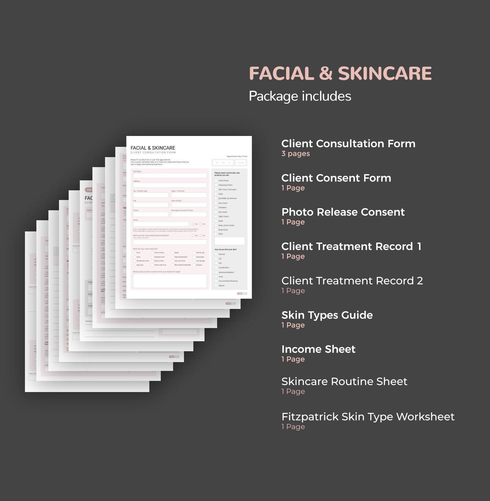 Skincare consultation and consent forms bundle - professional fillable PDF for aestheticians