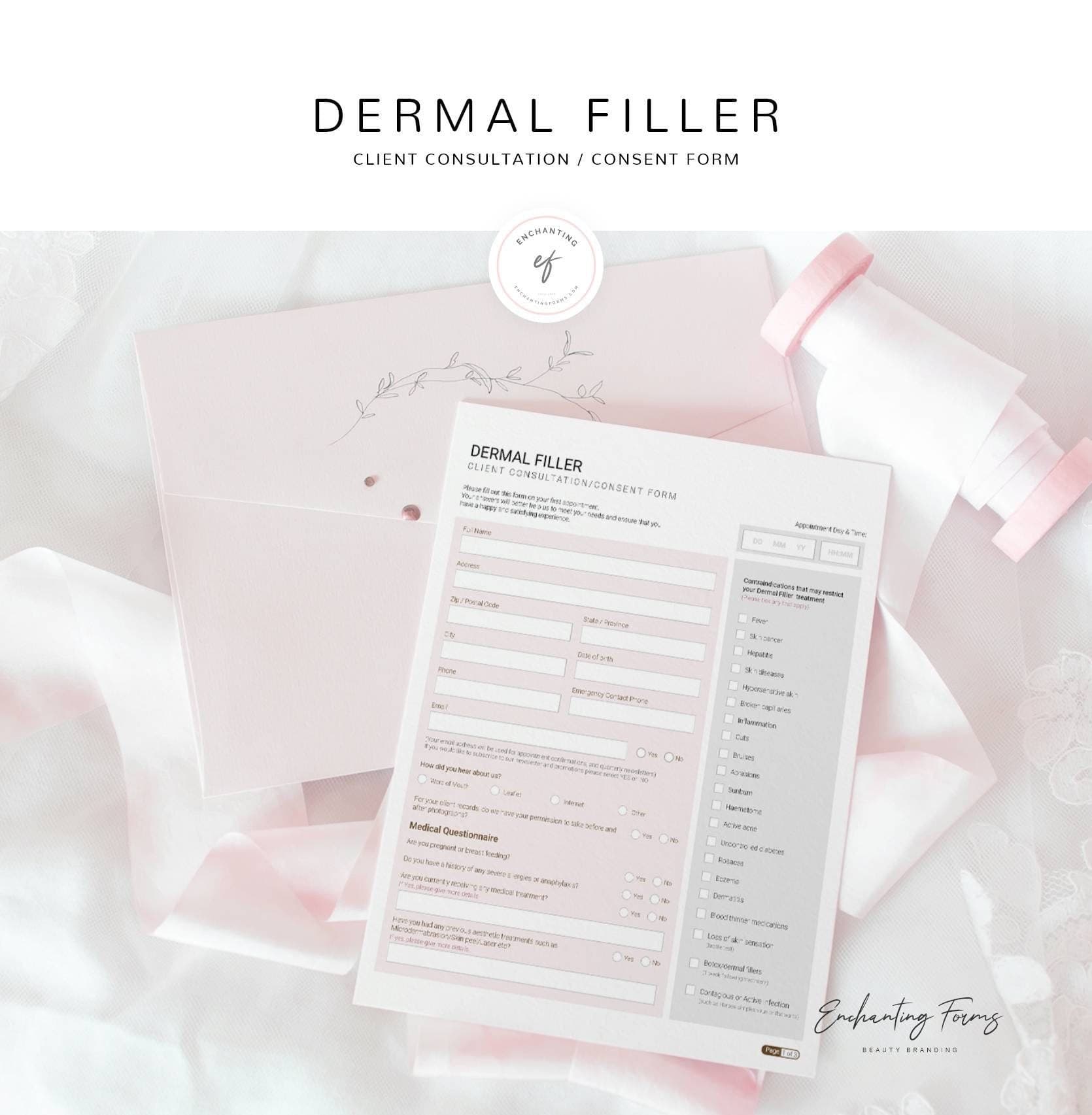 Dermal filler consultation and consent forms bundle - professional fillable PDF for aesthetic practitioners
