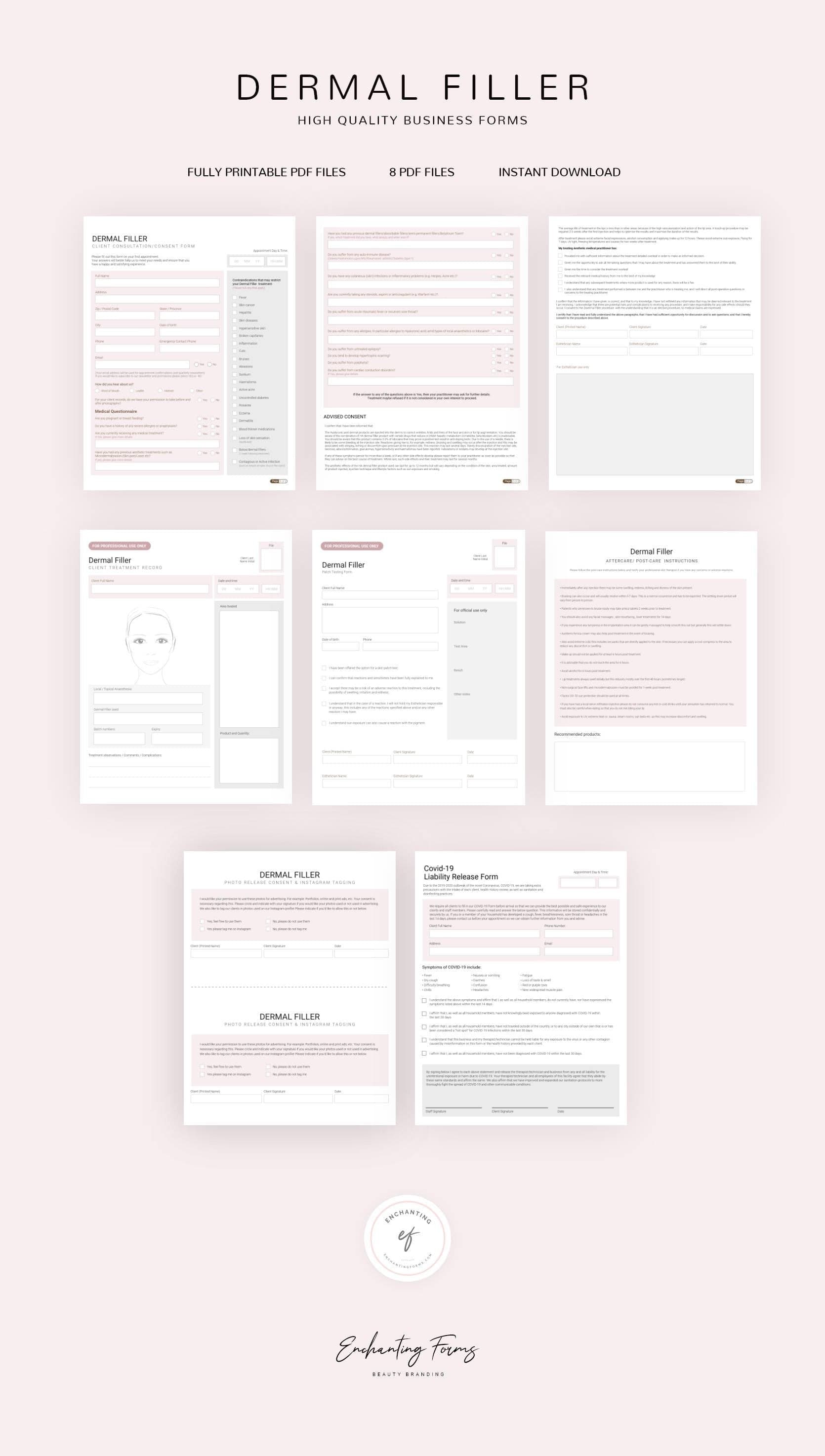 Dermal filler consultation and consent forms bundle - professional fillable PDF for aesthetic practitioners