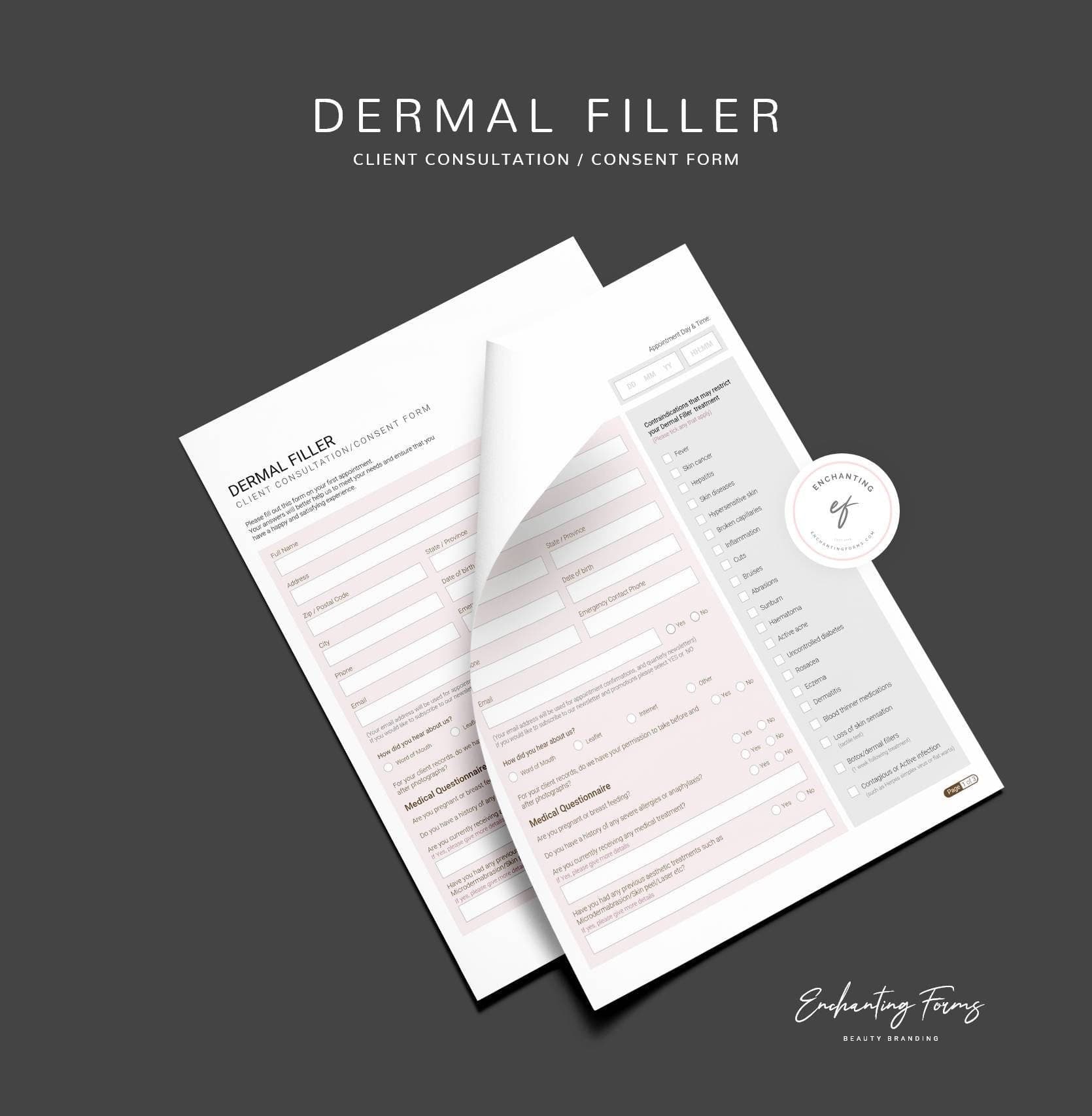 Dermal filler consultation and consent forms bundle - professional fillable PDF for aesthetic practitioners