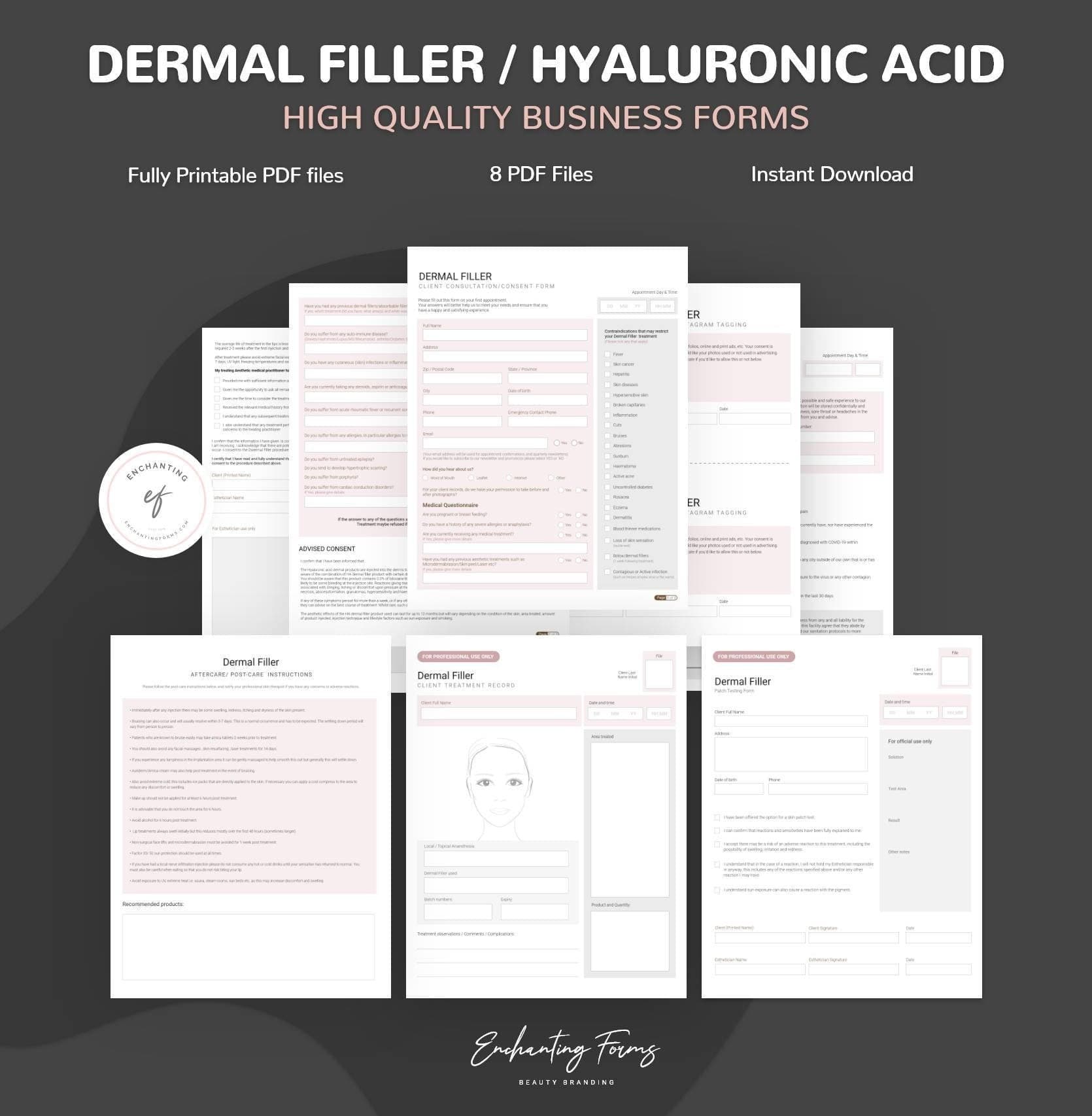 Dermal filler consultation and consent forms bundle - professional fillable PDF for aesthetic practitioners