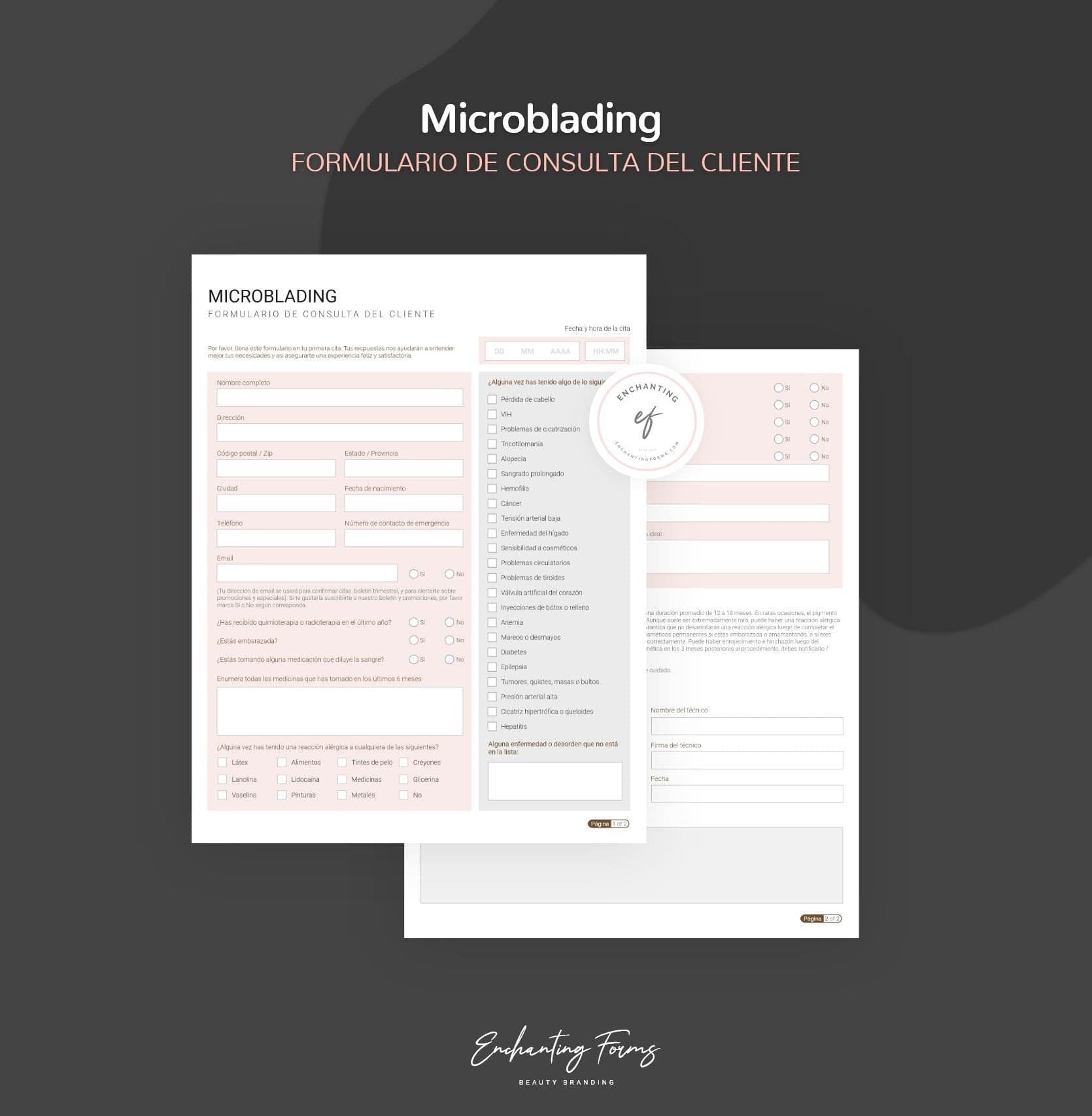 Spanish microblading consultation consent forms - formularios microblading en español PDF