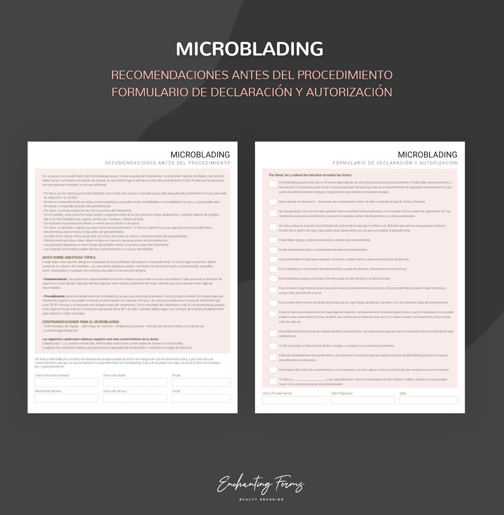 Spanish microblading consultation consent forms - formularios microblading en español PDF