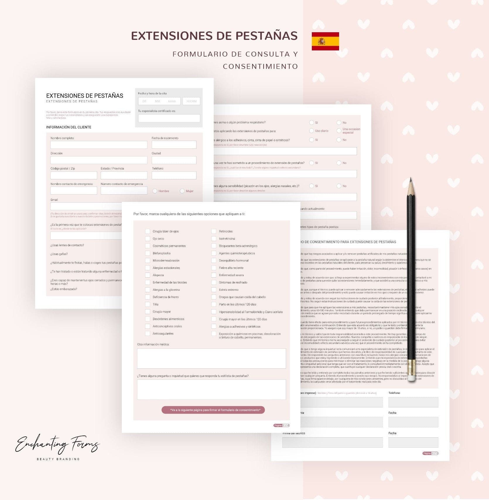 Spanish lash extension consultation consent forms - formularios pestañas en español PDF
