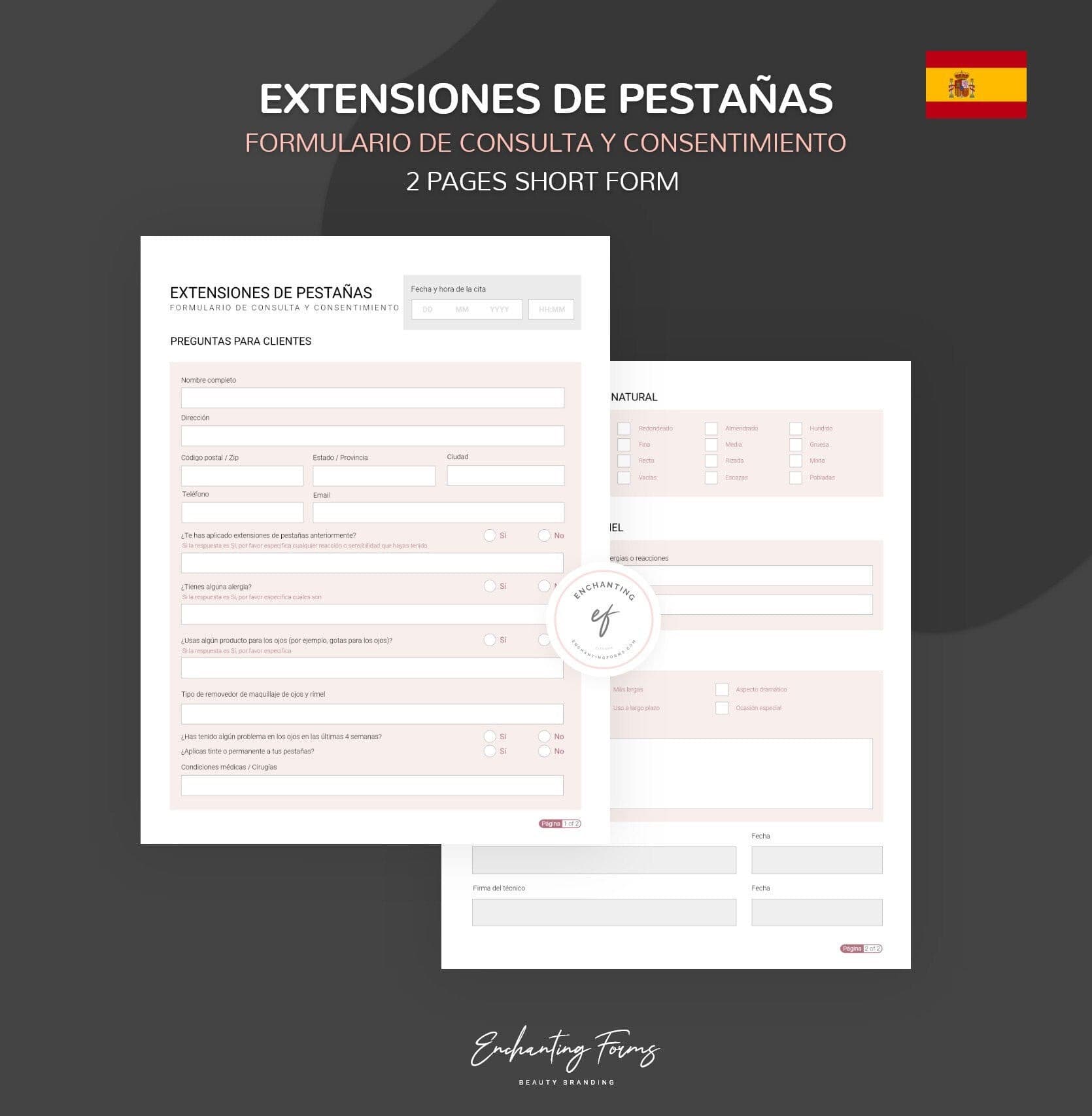 Spanish lash extension consultation consent forms - formularios pestañas en español PDF