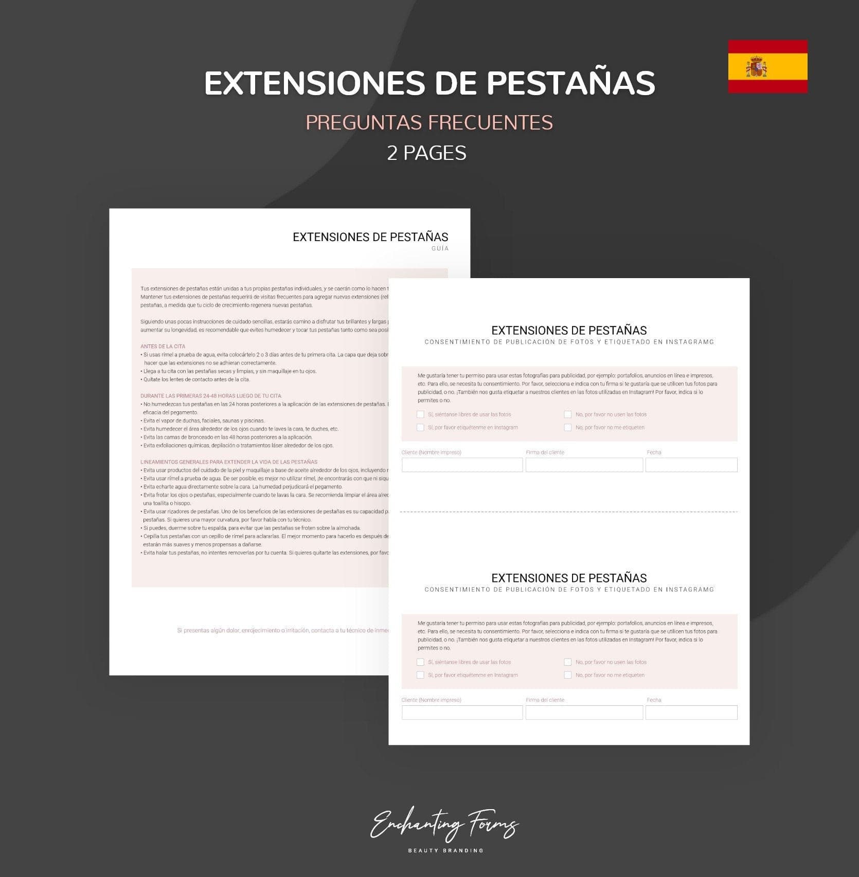 Spanish lash extension consultation consent forms - formularios pestañas en español PDF