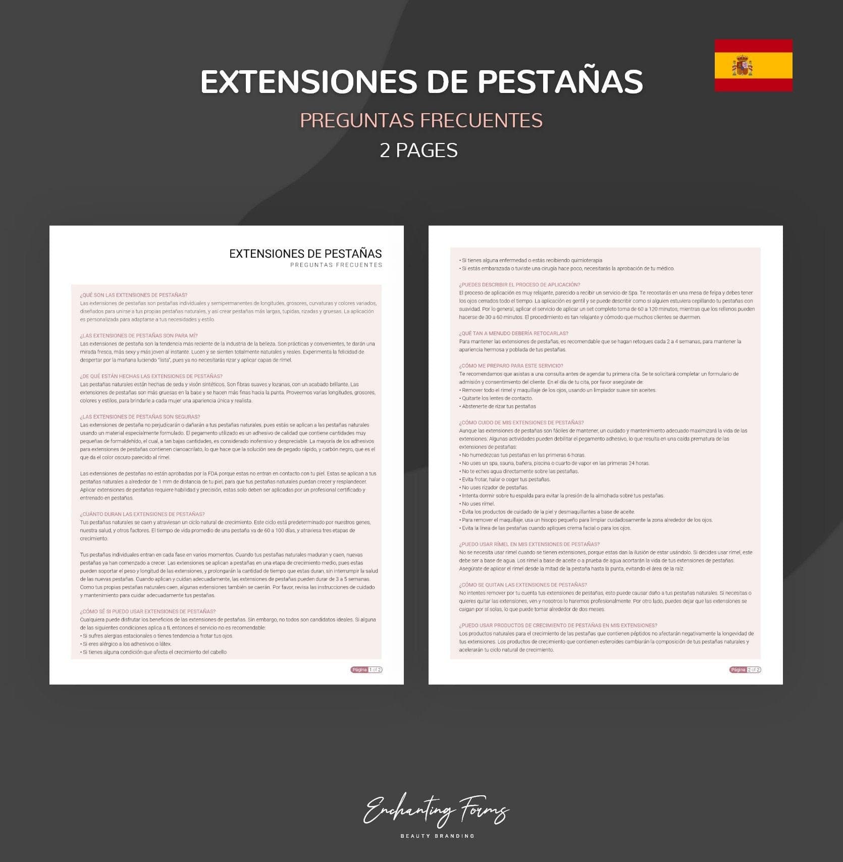 Spanish lash extension consultation consent forms - formularios pestañas en español PDF