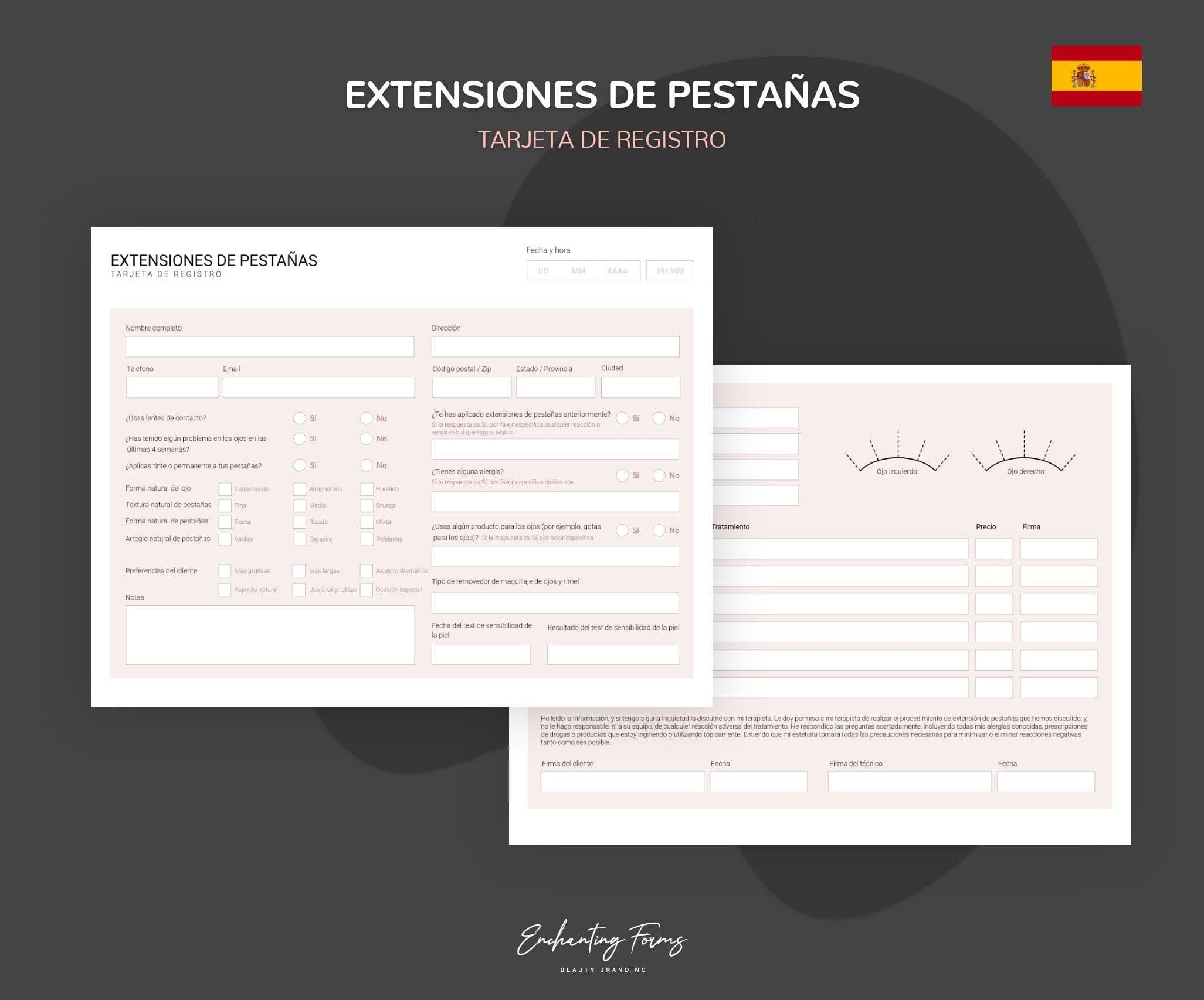 Spanish lash extension consultation consent forms - formularios pestañas en español PDF