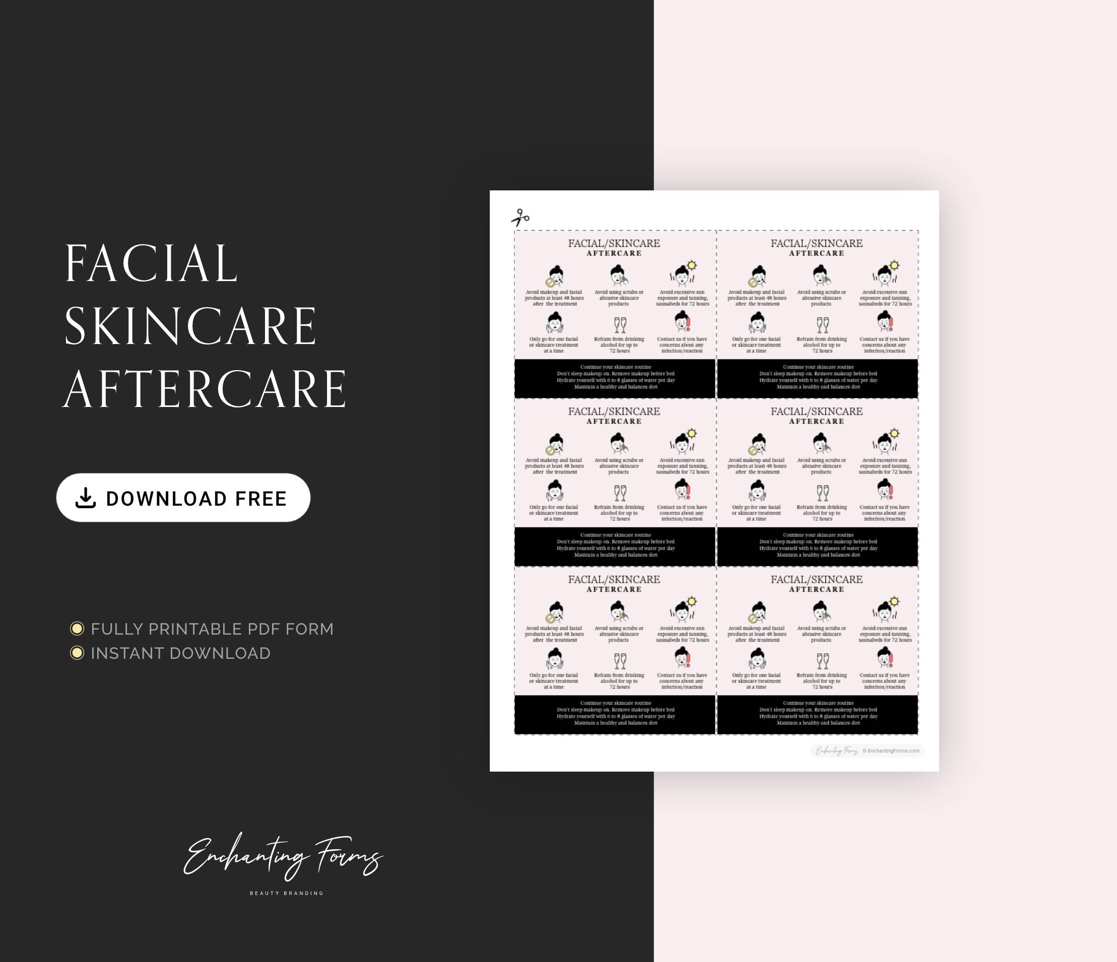 English - Facial Skincare Aftercare cards - Free Download (Blush Pink)