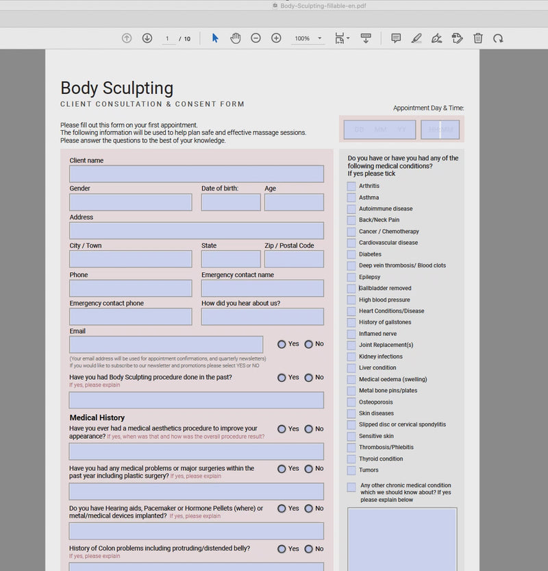 (English) Body Sculpting Consultation & Consent Forms Bundle - Blush P