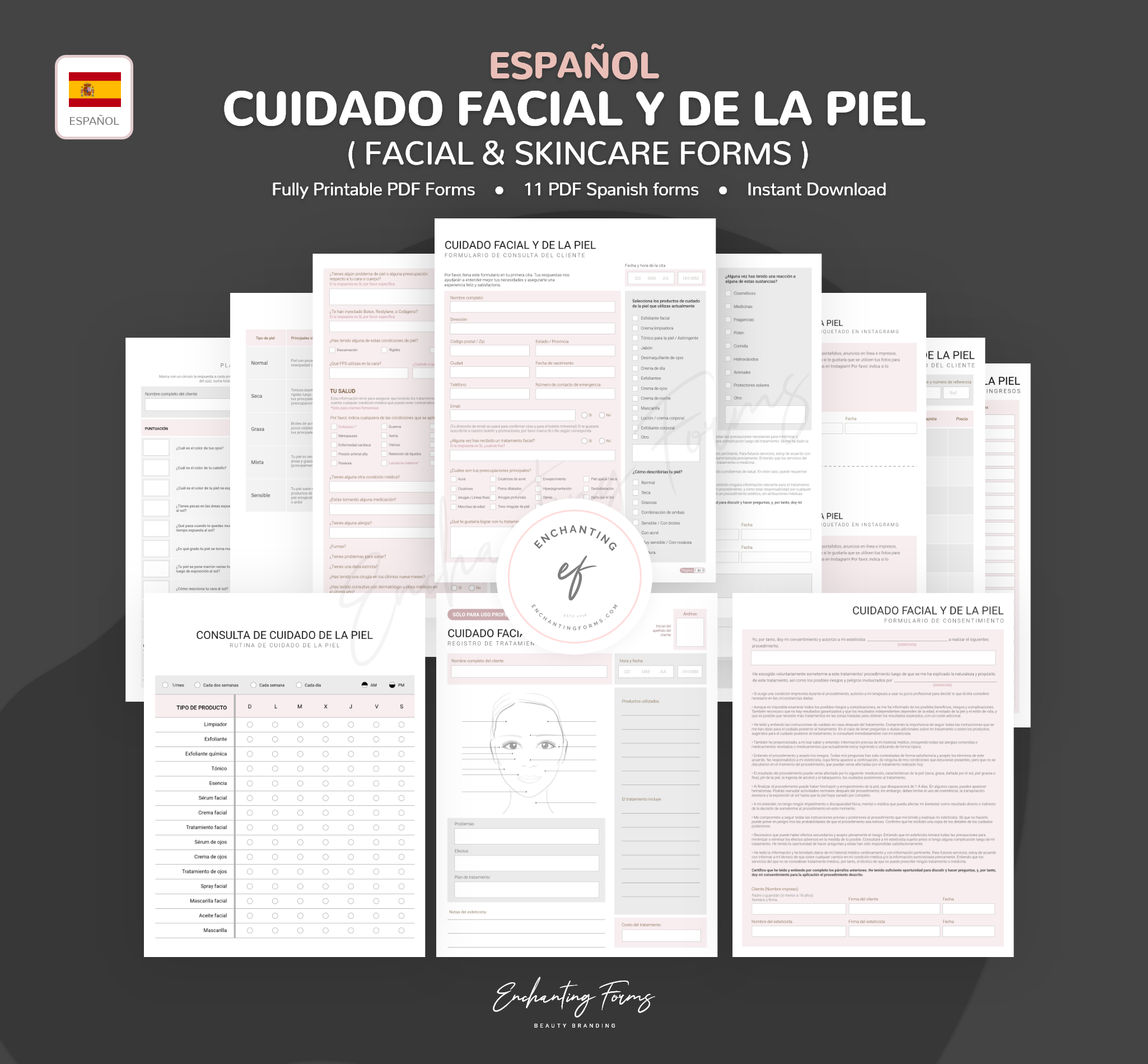 SPANISH (ESPAÑOL) - Facial Skincare Consultation & Consent Forms Bundle -  (Blush Pink)