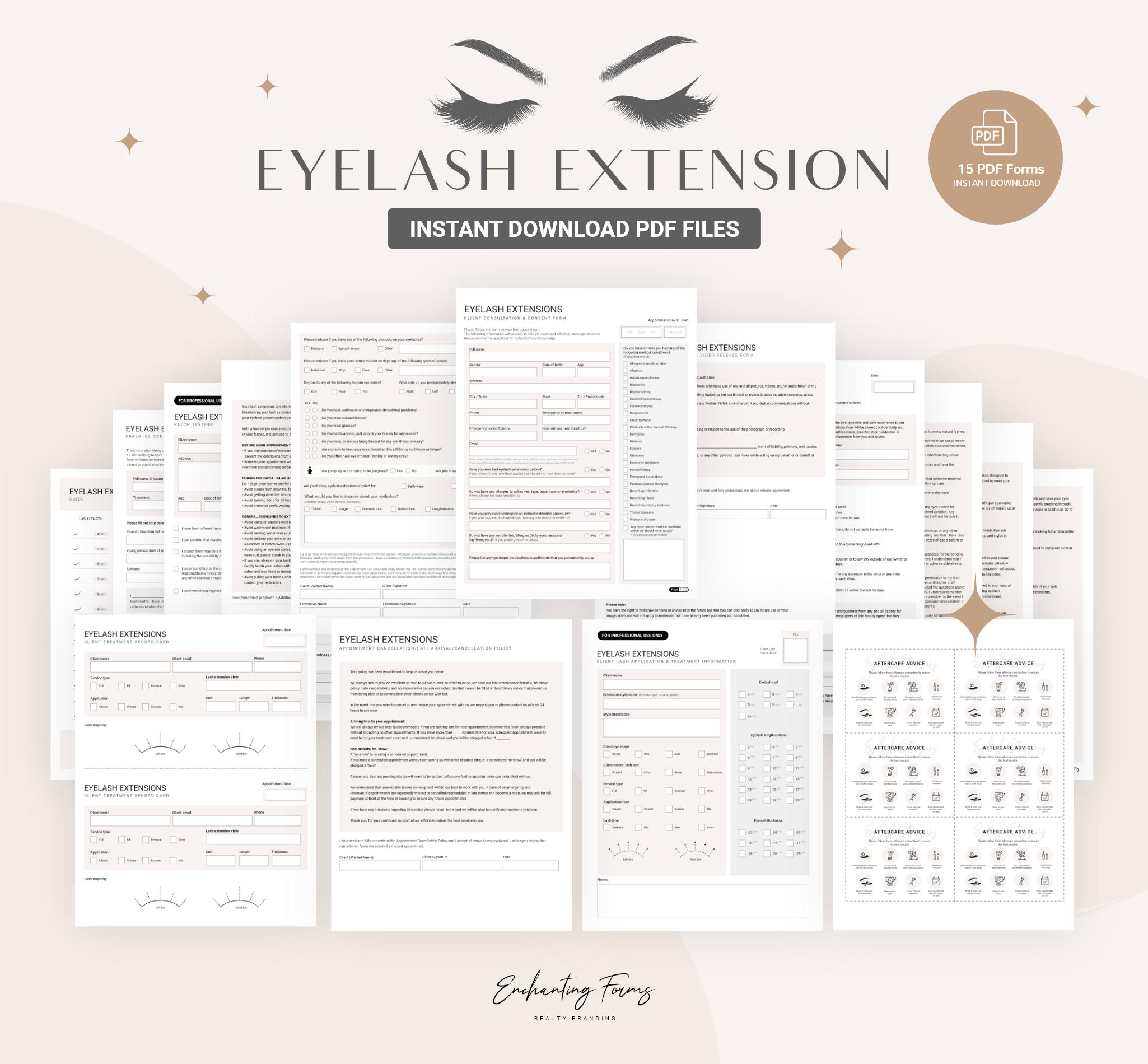 English - Eyelash Extension Consultation & Consent Forms Bundle (Champagne)