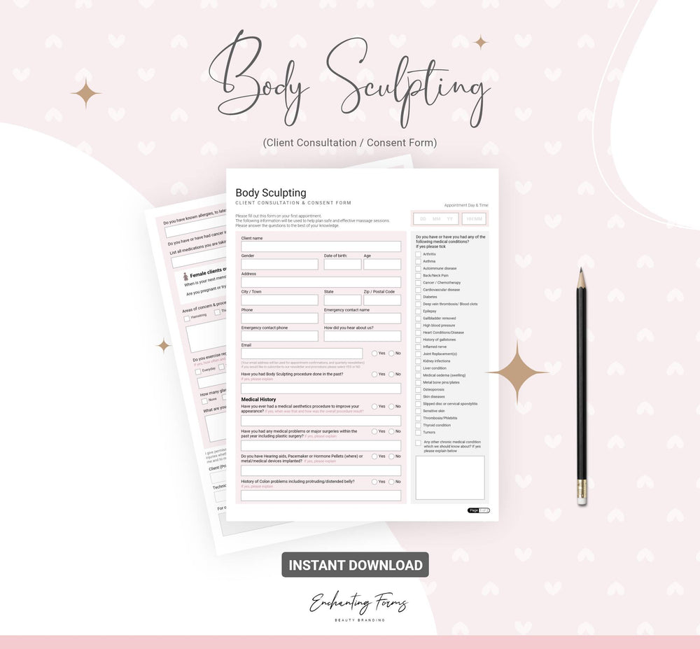 (English) Body Sculpting Consultation & Consent Forms Bundle - Blush P