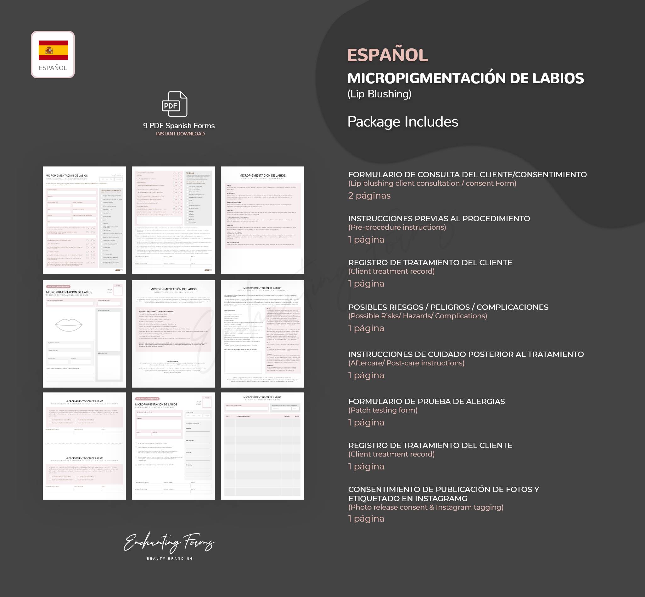 SPANISH (ESPAÑOL) - Lip Blushing Consultation & Consent Forms Bundle