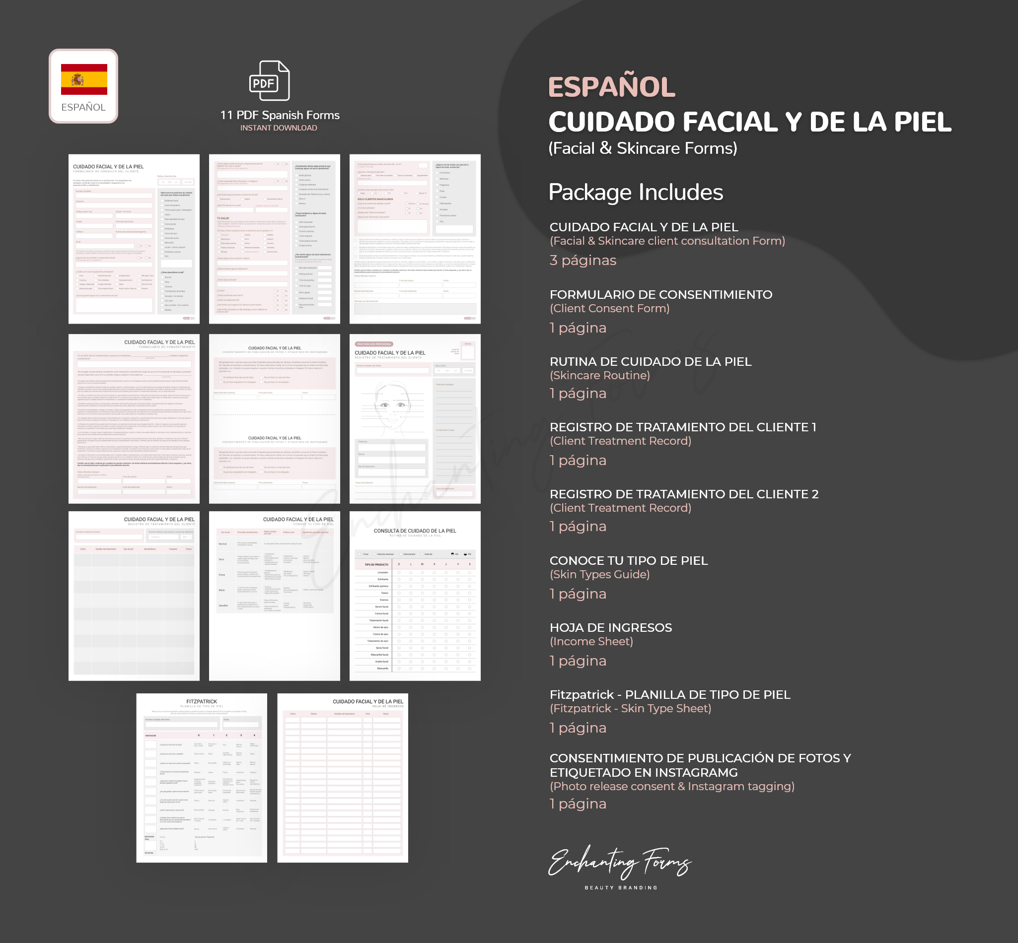 SPANISH (ESPAÑOL) - Facial Skincare Consultation & Consent Forms Bundle