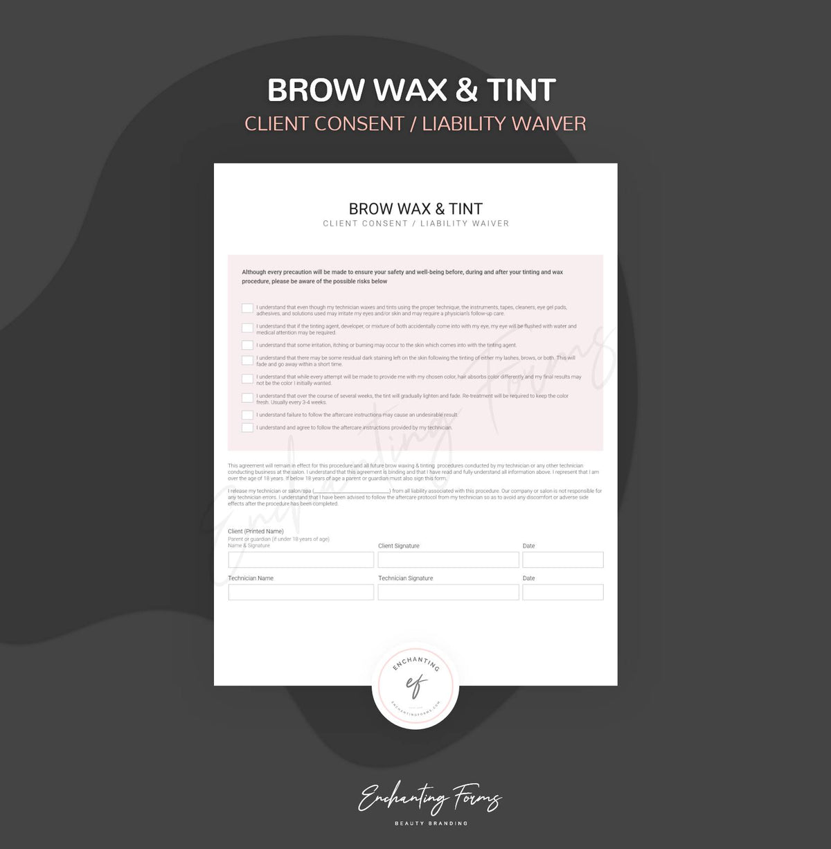 Brow Waxing & Tinting Consent Forms | PDF Bundle
