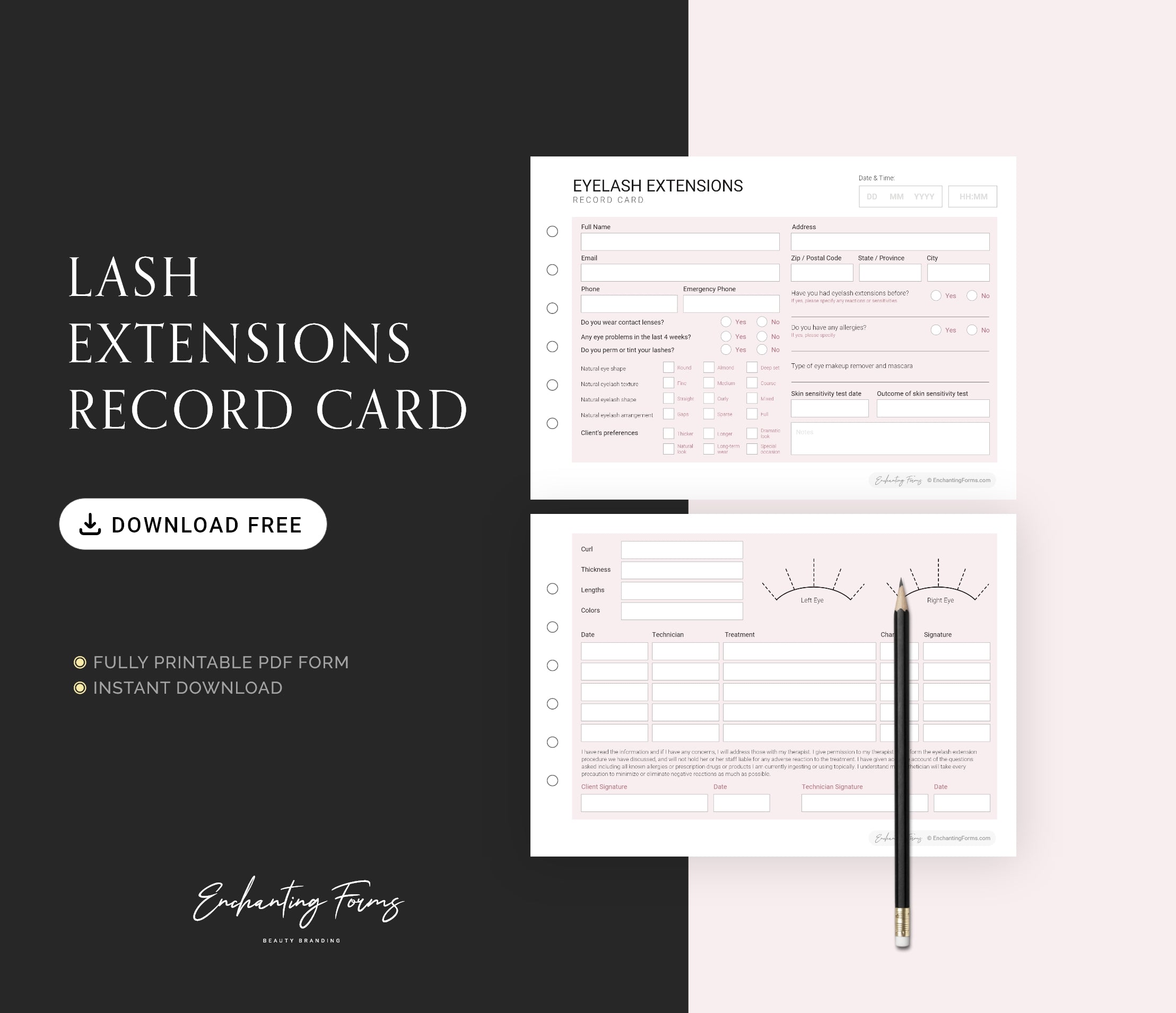 Lash Extensions Record Card - Free Download