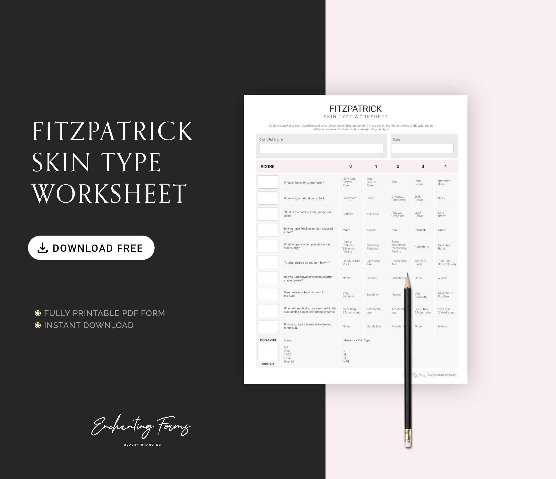 Fitzpatrick Skin Type Worksheet- Free Download