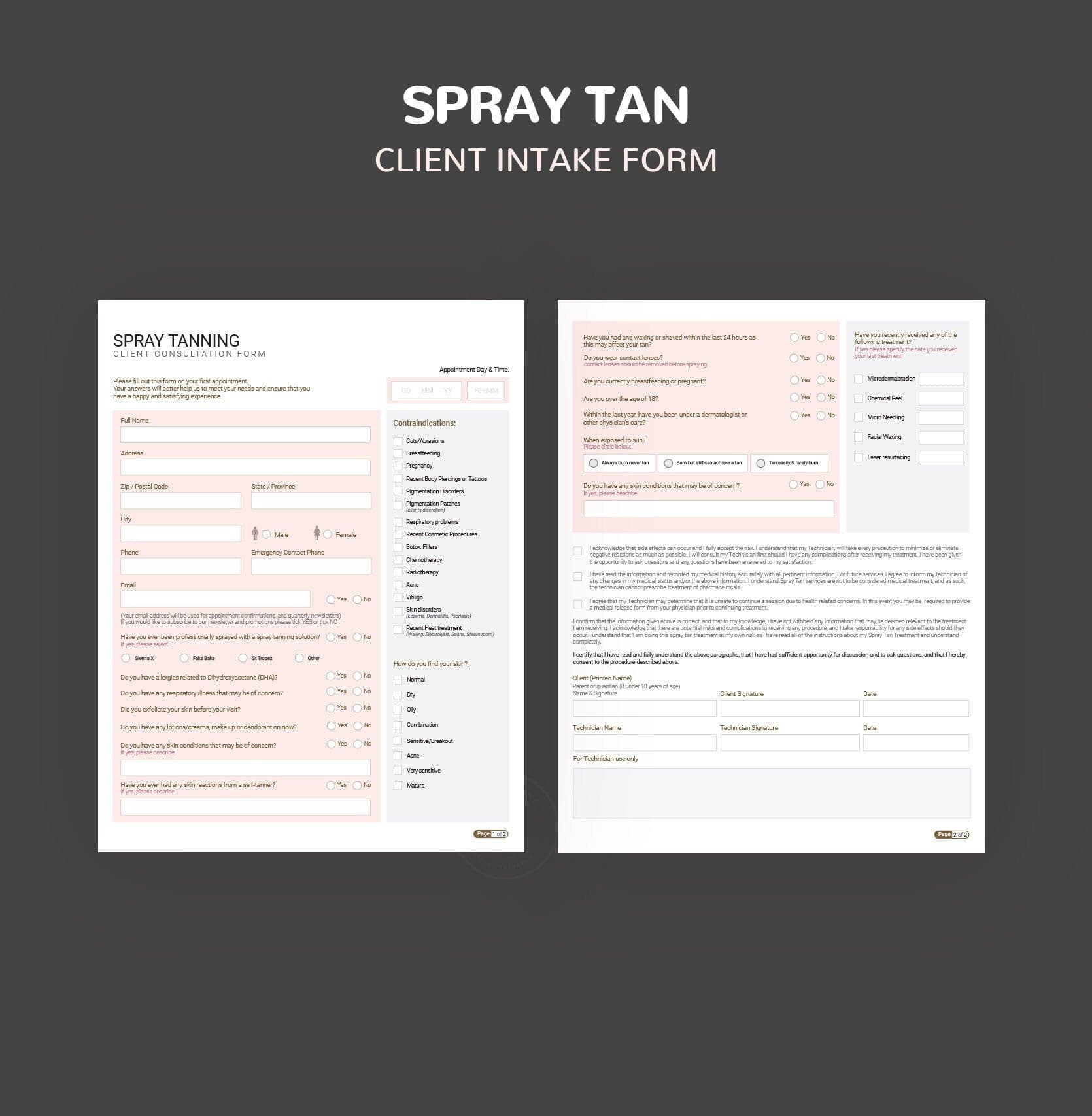 Spray Tan Consultation & Consent Forms