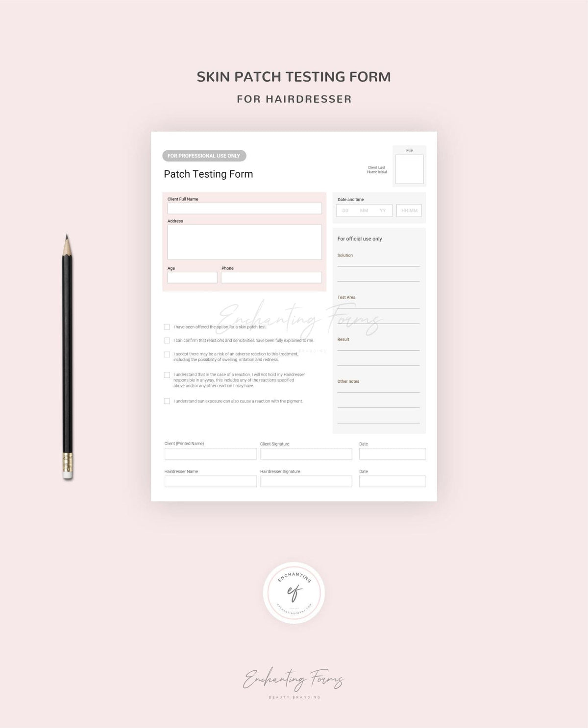 Patch Testing Form.pdf Patch Test Form for Hairdressers | Fillable PDF